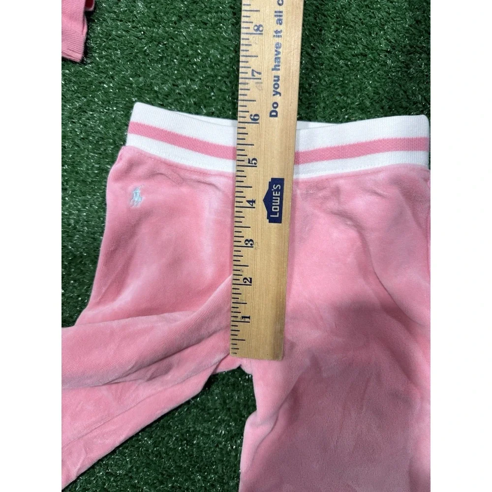 Ralph Lauren Baby Girl Track Suit 2 Piece 12m Pink Velour Hoodie Pants Pony Y2K